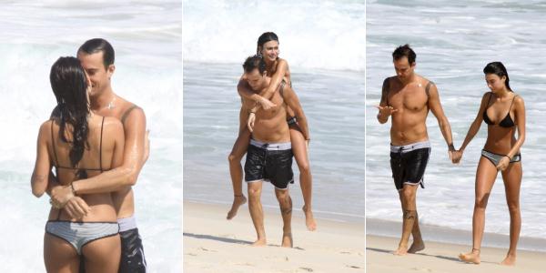 Paulo Vilhena e Thaila Ayala namoram em praia carioca