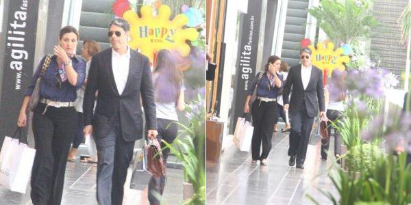 Fátima Bernardes e William Bonner passeiam em shopping do Rio