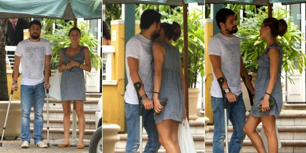 Exibindo novo visual, Cauã Reymond troca carinhos com Grazi Massafera