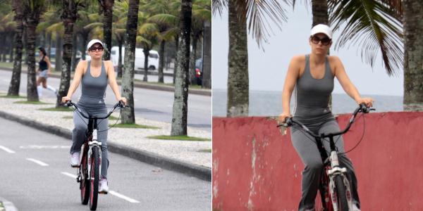 Regiane Alves pedala na orla da Barra