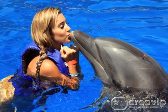 Mariana Fusco nada com golfinhos no México