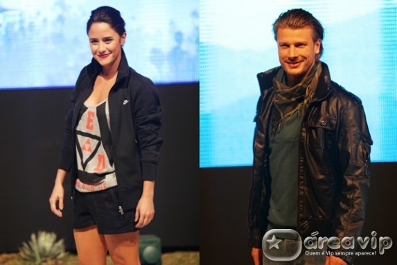 Rodrigo Hilbert e Fernanda Vasconcellos participam de desfile em Campinas