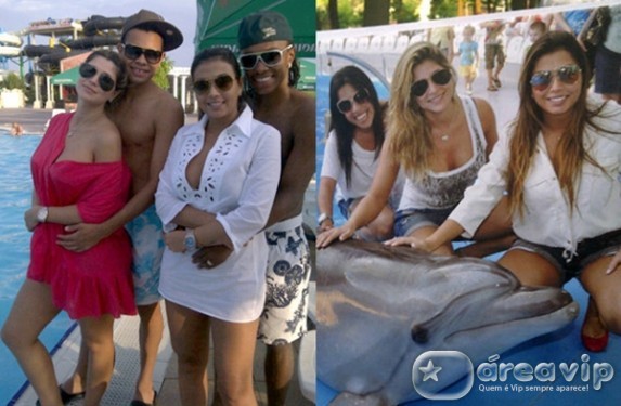 Dani Souza e Dentinho curtem parque aquático na Ucrânia