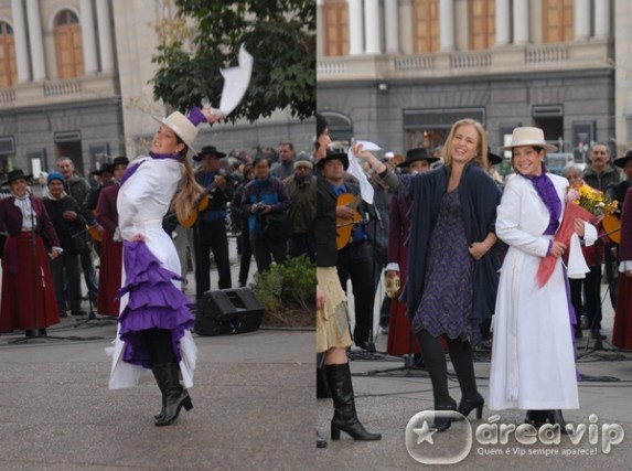 Angélica leva Fernanda Souza para dançar na Plaza de Armas, no Chile