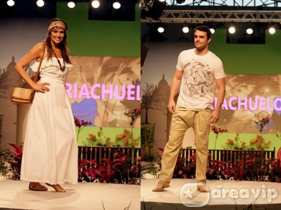 Ex-BBBs Mariana e Saulo desfilam em shopping