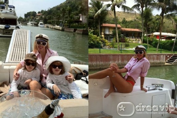 Val Marchiori passeia com os filhos de barco