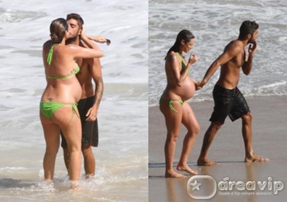 Luana Piovani exibe seu barrigão na praia