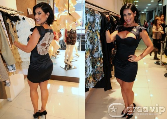 Exibindo novo visual, Scheila Carvalho visita loja em Sampa