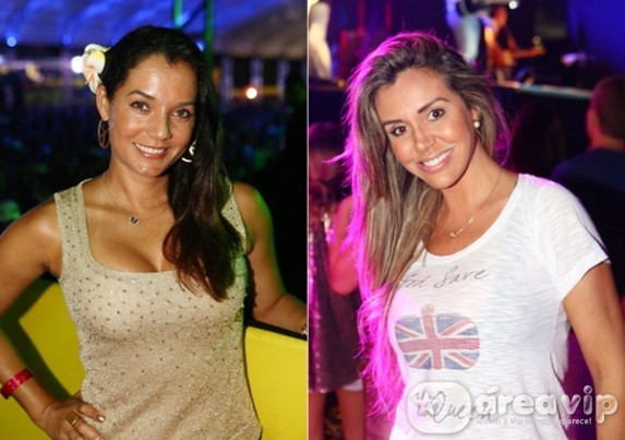 Mônica Carvalho e Renata Banhara curtem show de Fernando & Sorocaba no Guarujá