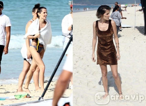 Magrinha, Deborah Secco filma em praia carioca