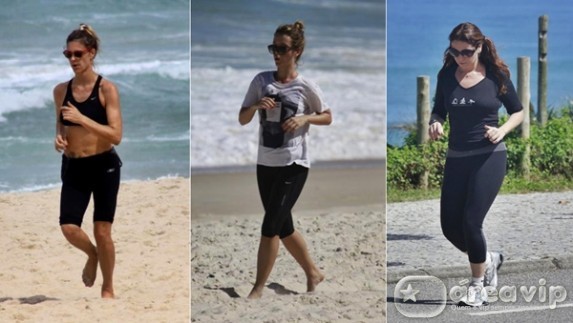Famosas correm em praia carioca