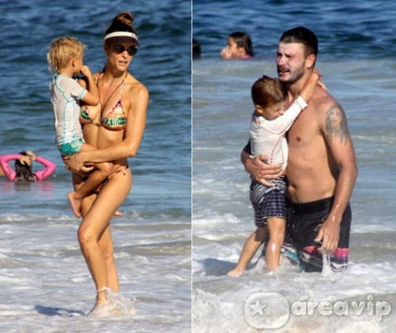 Fernanda Lima e Rodrigo Hilbert curtem praia com os filhos