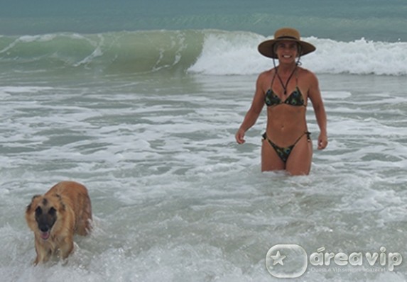 Bruna Lombardi é atacada por cães ao salvar cachorro no mar