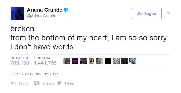 Post no Twitter de Ariana Grande