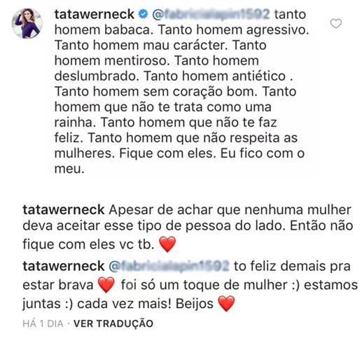 Comentário de Tatá Werneck (Reprodução/ Instagram)