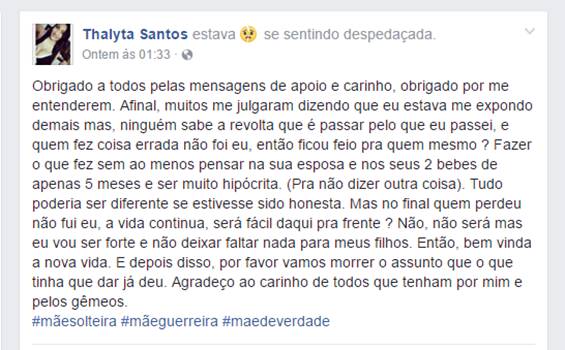 Print Facebook - Thalyta Santos/Reprodução