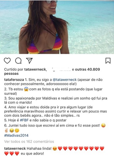 Comentário Tatá Werneck (Reprodução/Instagram)