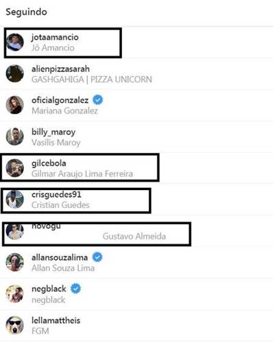 Perfis seguidos por Bruna Marquezine (Reprodução/Instagram)