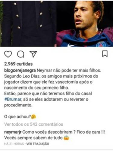 Post sobre o Neymar/Instagram