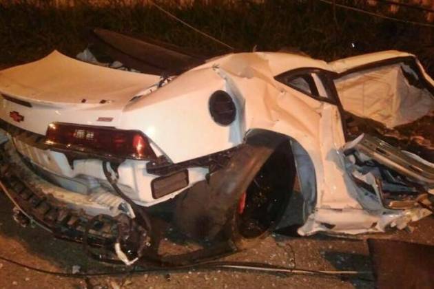 Camaro do MC Brisola após o acidente (Divulgação/Polícia Rodoviária Federal)