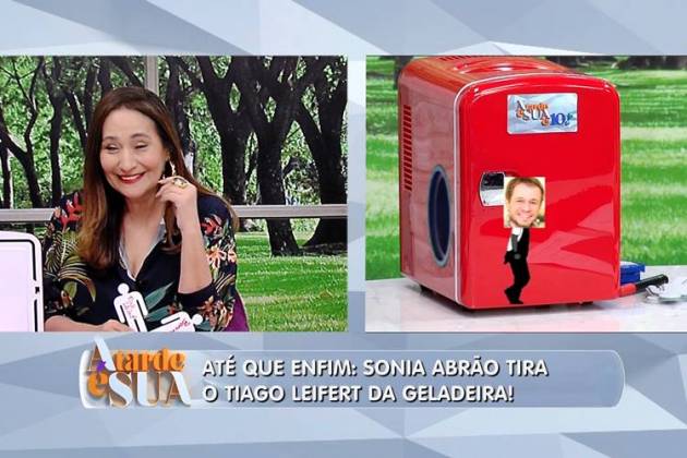 Sonia Abrão tira Tiago Leifert da geladeira (Divulgação/Rede TV!)