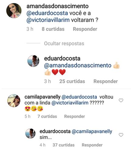 Oi? Eduardo Costa se declara ao ex-marido de sua namorada: Bola pra frente