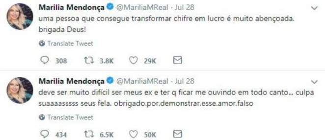 Publicações Marília Mendonça - Reprodução/Twitter