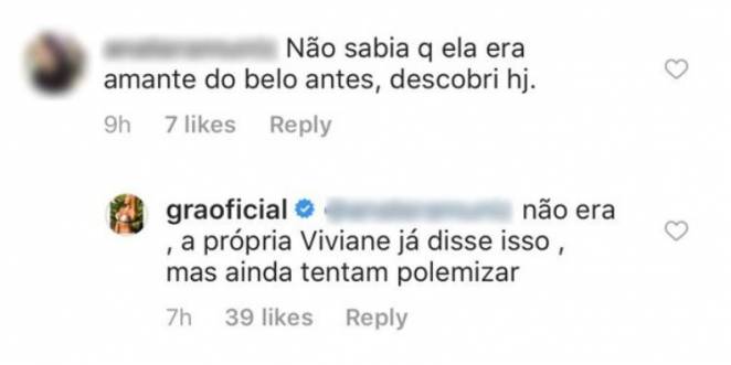 Resposta de Gracyanne Barbosa Resposta de Gracyanne Barbosa - Reprodução/Instagram