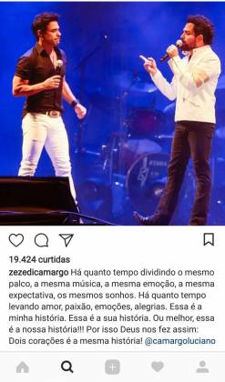 Publicação Zezé Di Camargo/Instagram