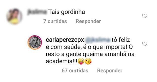 Carla Perez dá resposta a quem lhe chamou de gordinha (Foto: Reprodução/Instagram)