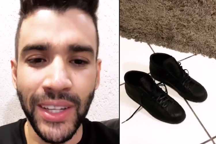 Gusttavo Lima tira sapato durante show e se apresenta de chinelo: ‘Bem melhor’