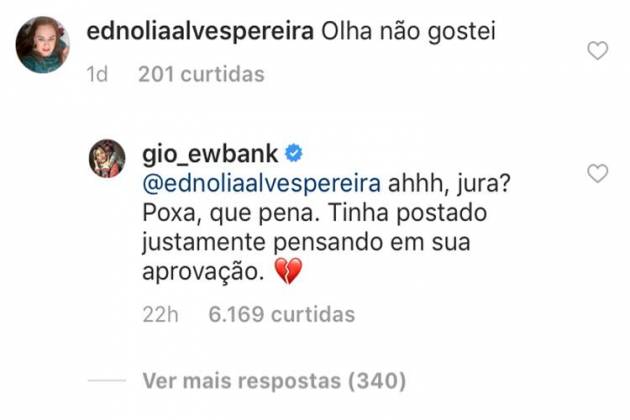 Comentário de Giovanna Ewbank/Instagram