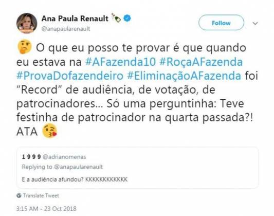 Publicação Ana Paula/Twitter