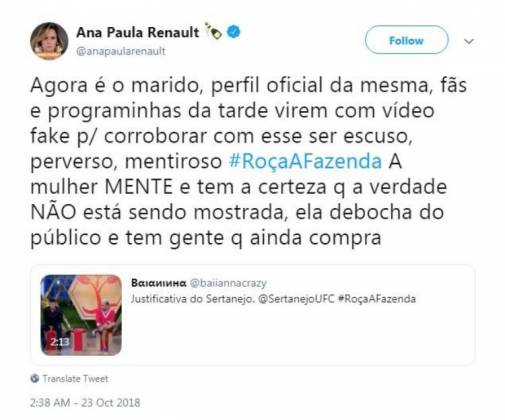 Publicação Ana Paula/Twitter