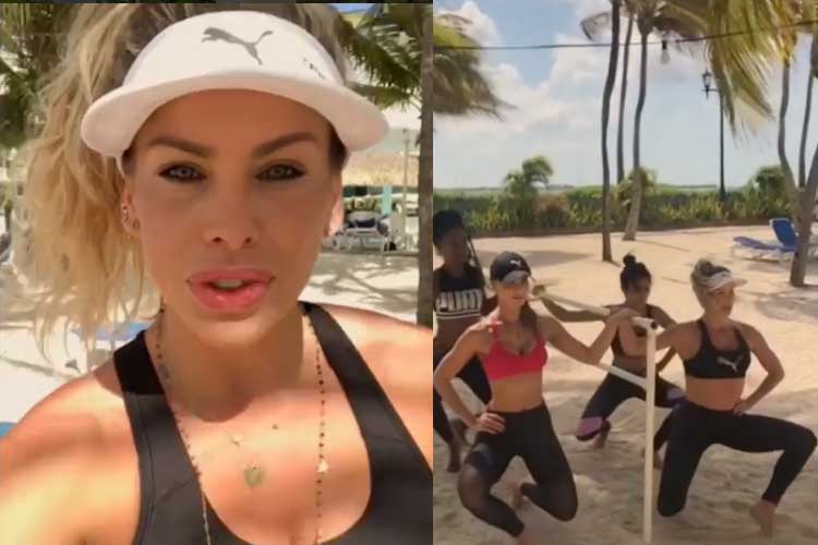 Karina Bacchi treina pesado e exibe boa forma