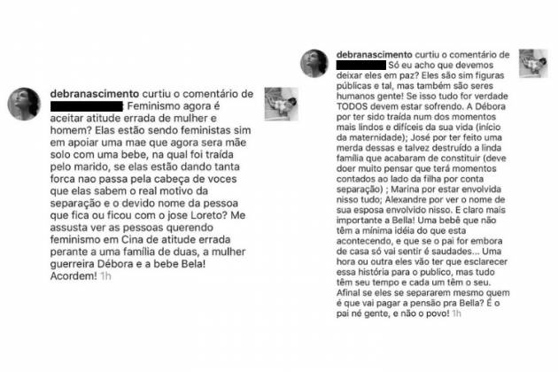 Comentários curtidos pela atriz/Reprodução Instagram