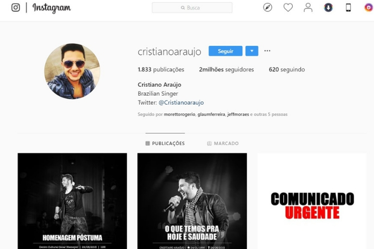 Instagram ouve apelo dos fãs e reativa perfil de Cristiano Araújo