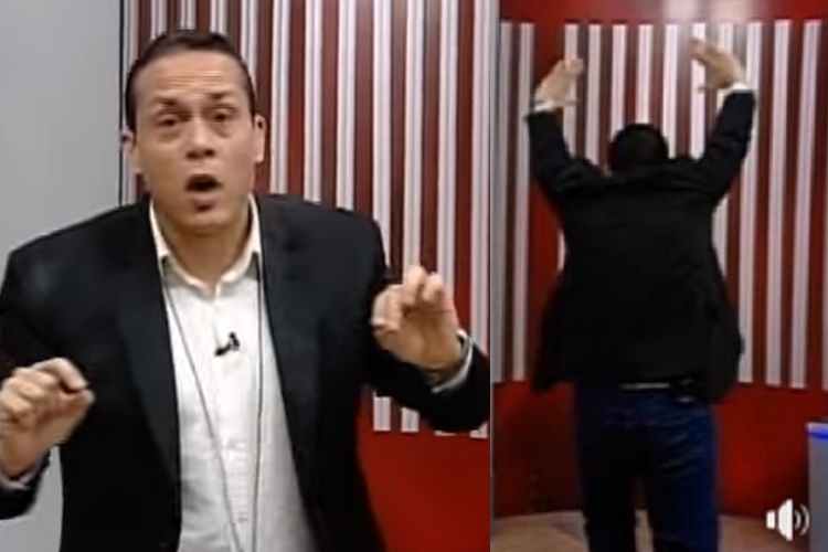 Apresentador de afiliada da Band sofre susto ao vivo com cenário de programa caindo; veja!