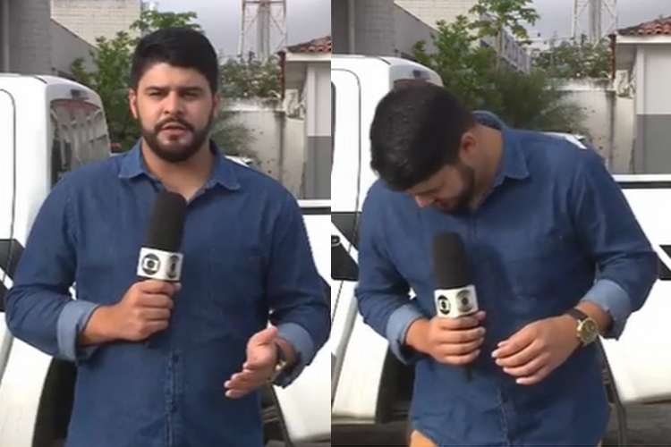 Ao vivo, repórter de afiliada da Globo é interrompido com invasão inusitada