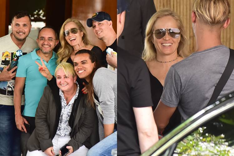 Angélica atende fãs ao deixar hotel em São Paulo