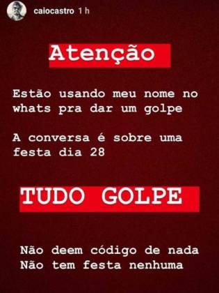 Caio Castro alerta golpe