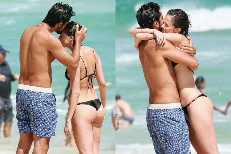 Agatha Moreira e Rodrigo Simas surgem apaixonados em praia do Rio de Janeiro