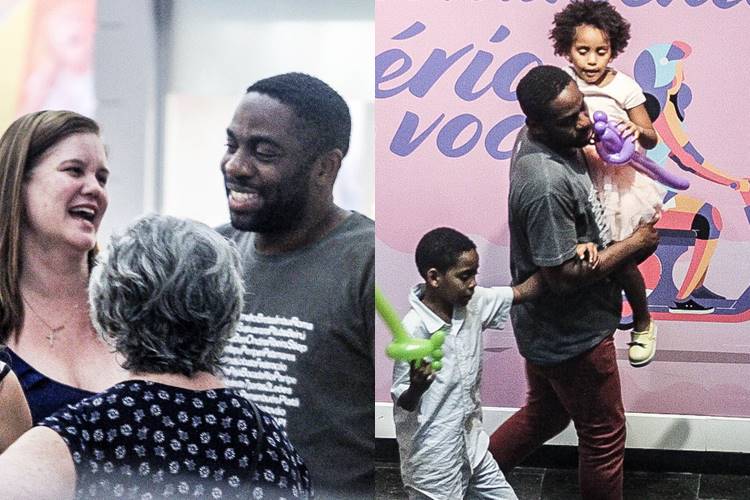 Lázaro Ramos atende fãs durante passeio com os filhos em shopping