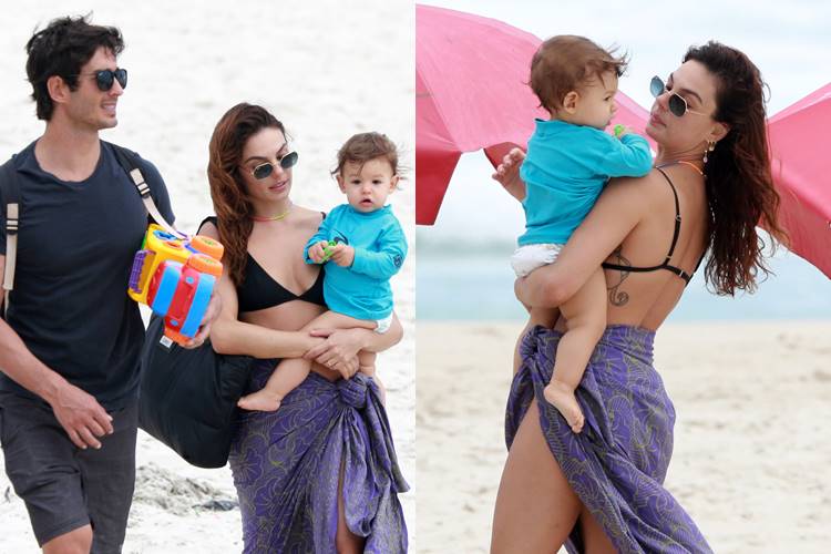 Isis Valverde curte praia com a família