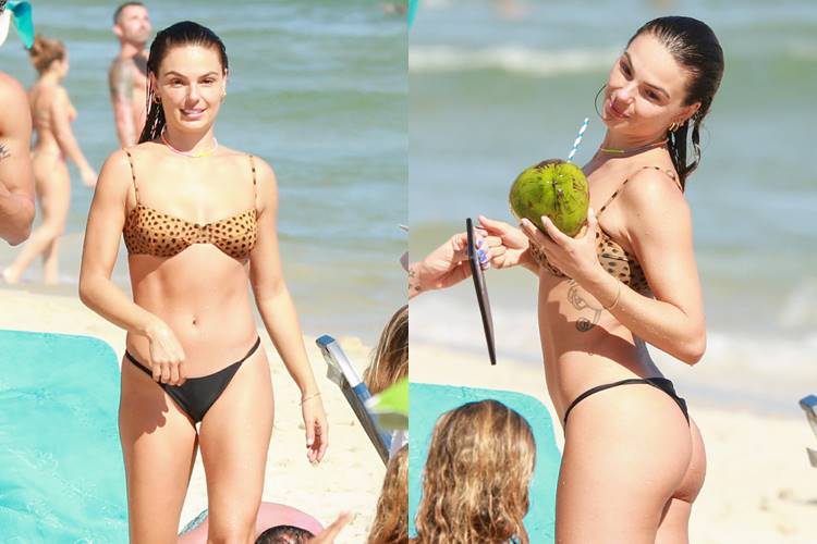Isis Valverde curte dia de sol na praia da Barra da Tijuca
