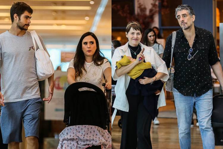 Tatá Werneck e Letícia Colin levam filhos para passear no shopping