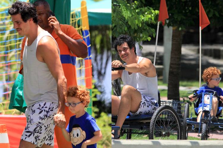 Mateus Solano curte passeio com o filho na Lagoa Rodrigo de Freitas