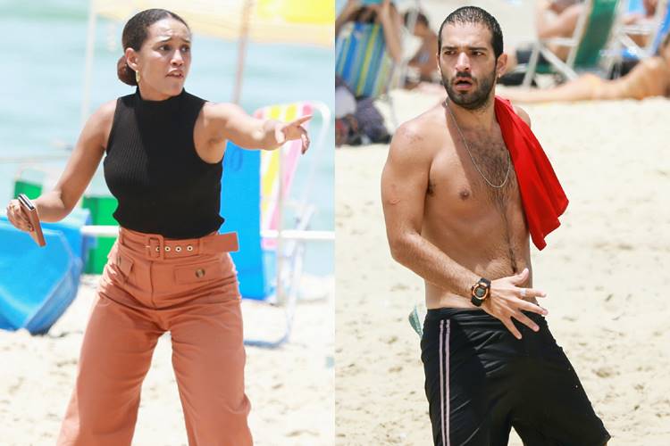 Taís Araújo e Humberto Carrão gravam ‘Amor de Mãe’ em praia do Rio de Janeiro