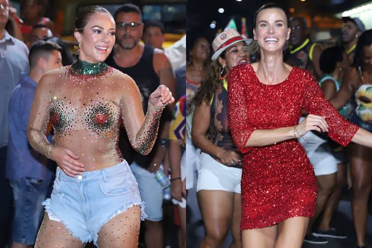 Paolla Oliveira e Renata Kuerten esbanjam simpatia no ensaio da Grande Rio