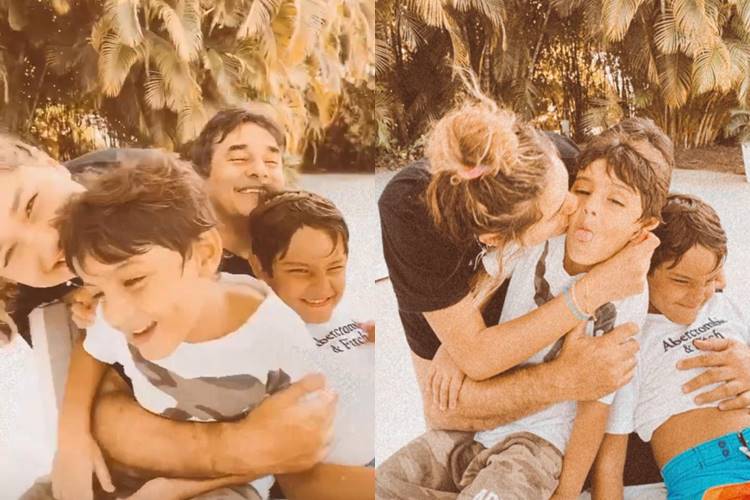 Sasha Meneghel aproveita o dia ao lado dos irmãos e do pai